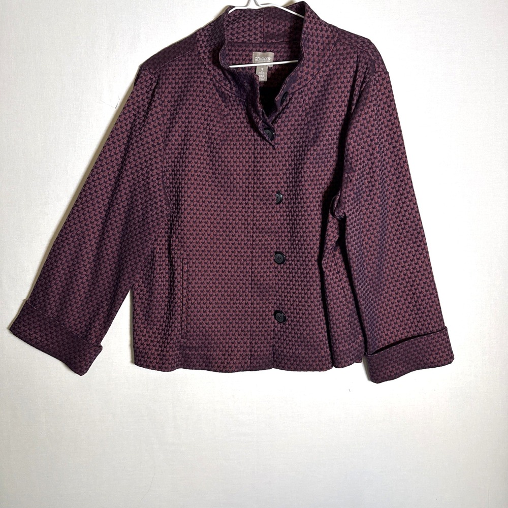 Chico's Women's Size 3 Purple Print Jacket Officecore Preppy Style